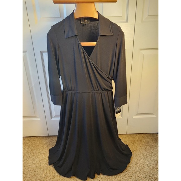 Sandra Darren Dresses & Skirts - Sandra Darren Womens Stretch Black V Neck Long Sleeve Dress Size 8